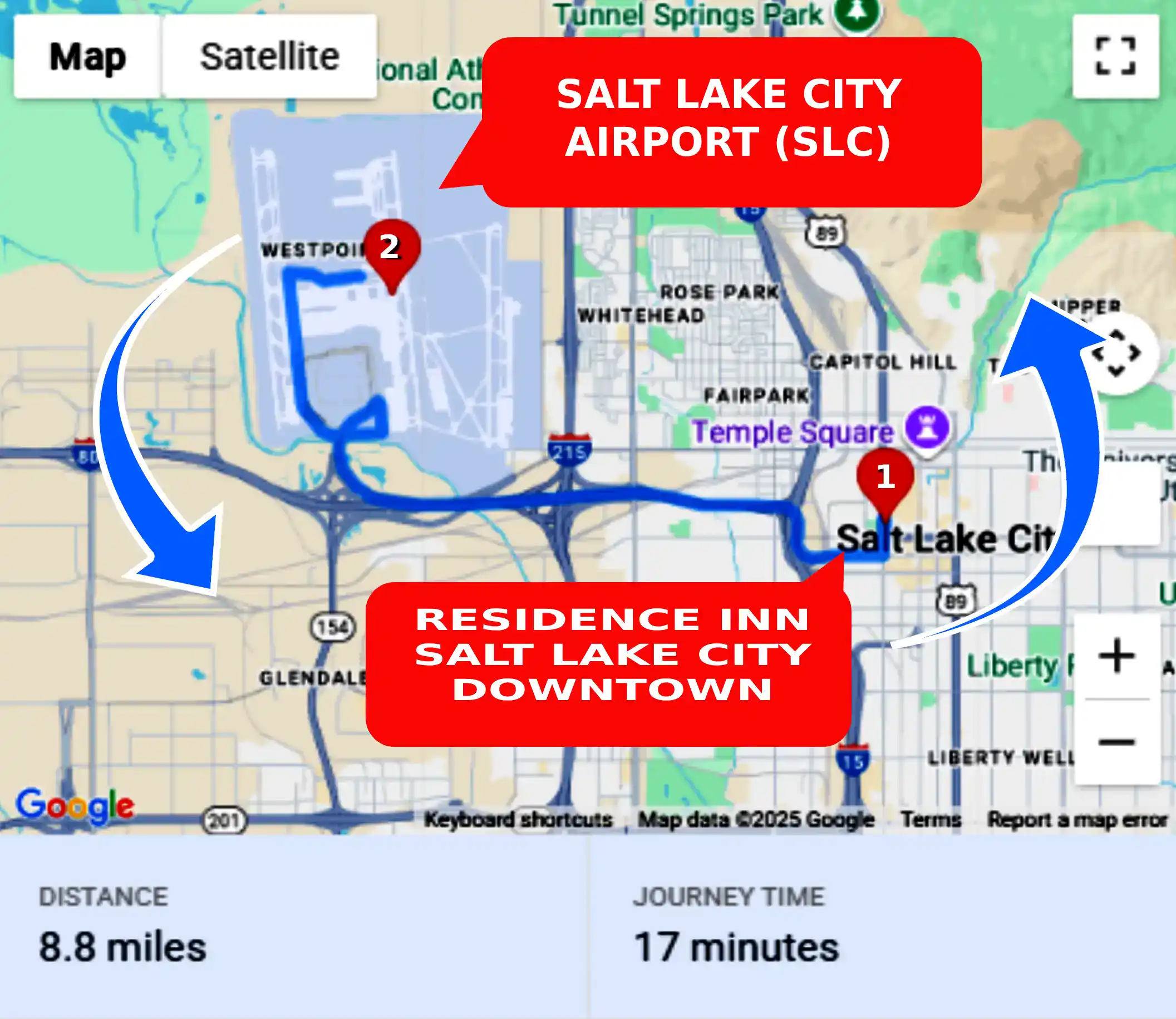 Residence Inn Salt Lake City Downtown To or From SLC Private Airport Shuttle Ride and Transfer