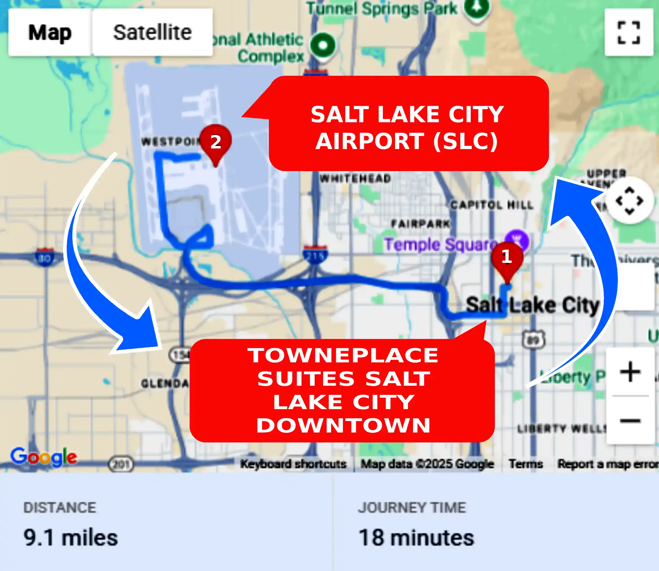 TownePlace Suites Salt Lake City Downtown To or From SLC Private Airport Shuttle Ride and Transfer