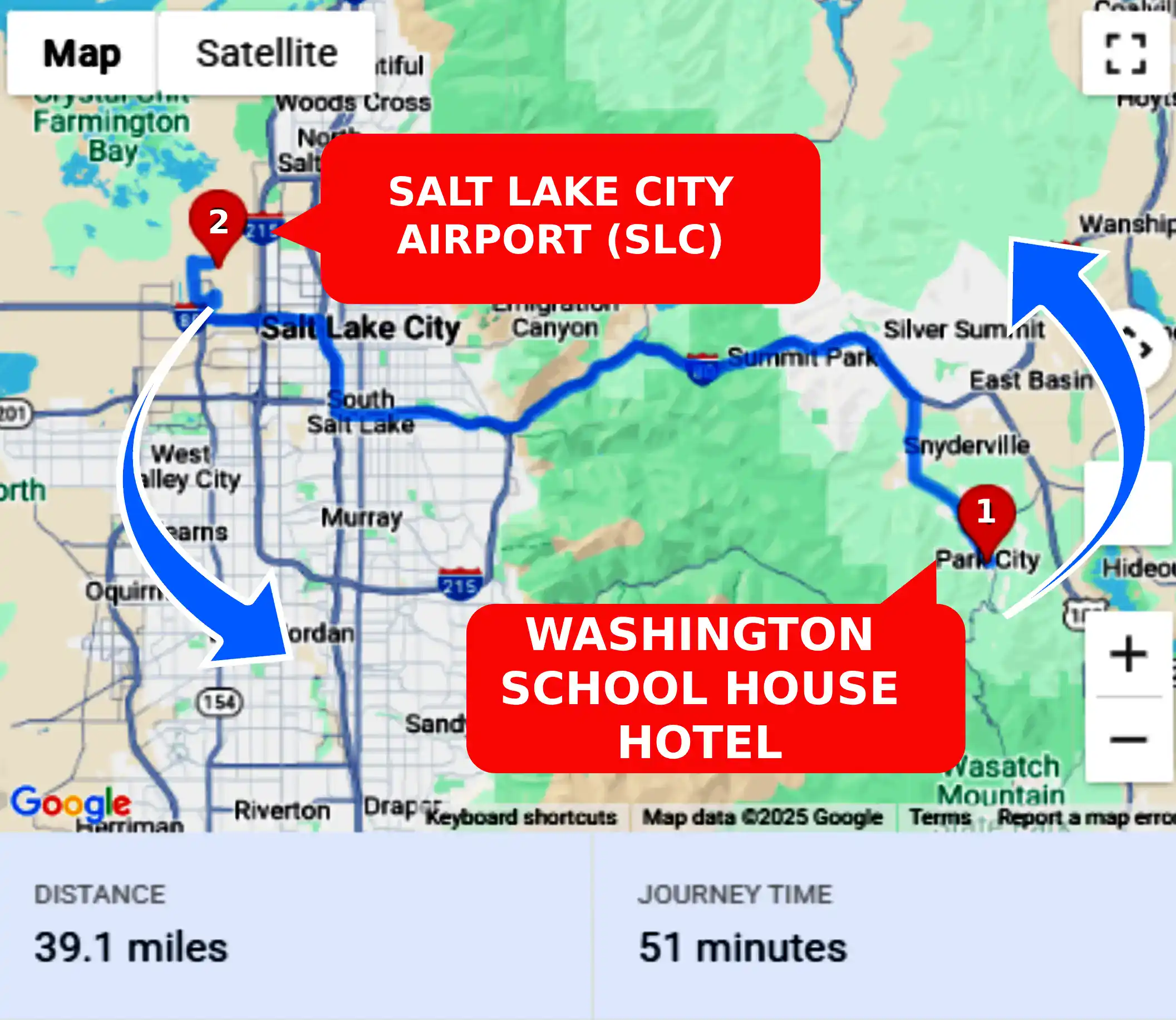 Washington School House Hotel To or From SLC Private Airport Shuttle Ride and Transfer